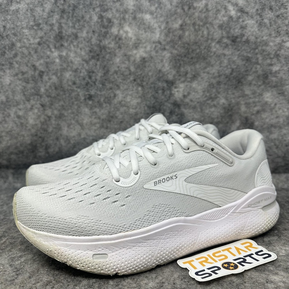 Brooks Ghost Max Running Shoes Mens Size 7.5 Wide 2E White Sneakers 1104062E124
